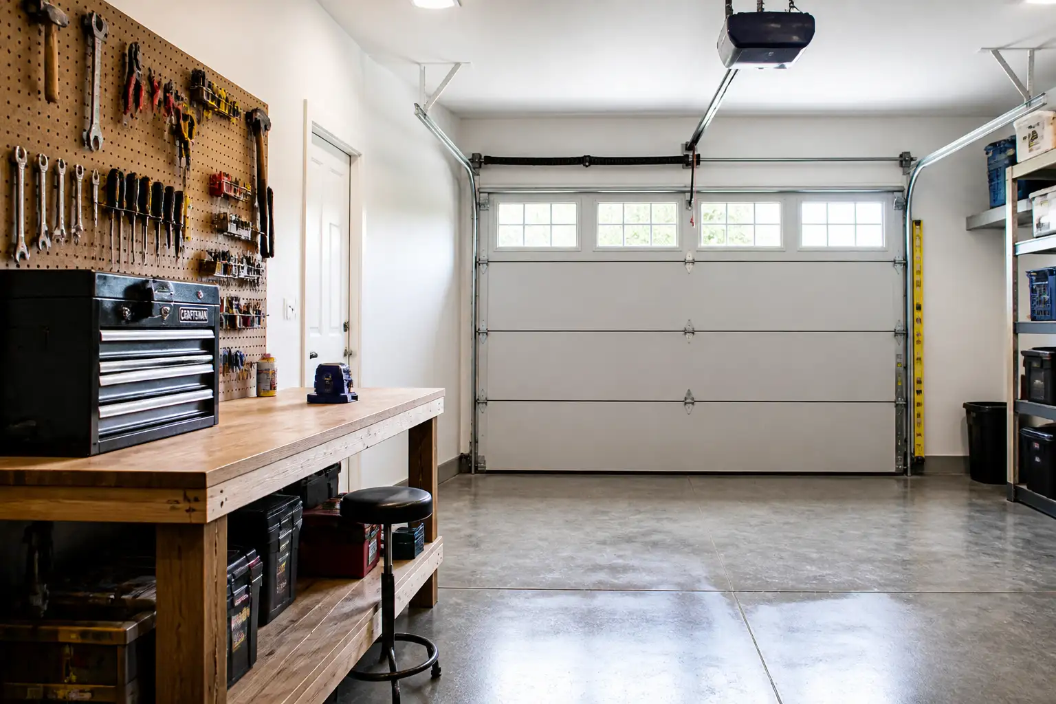a bright clean home garage with a profe.webp